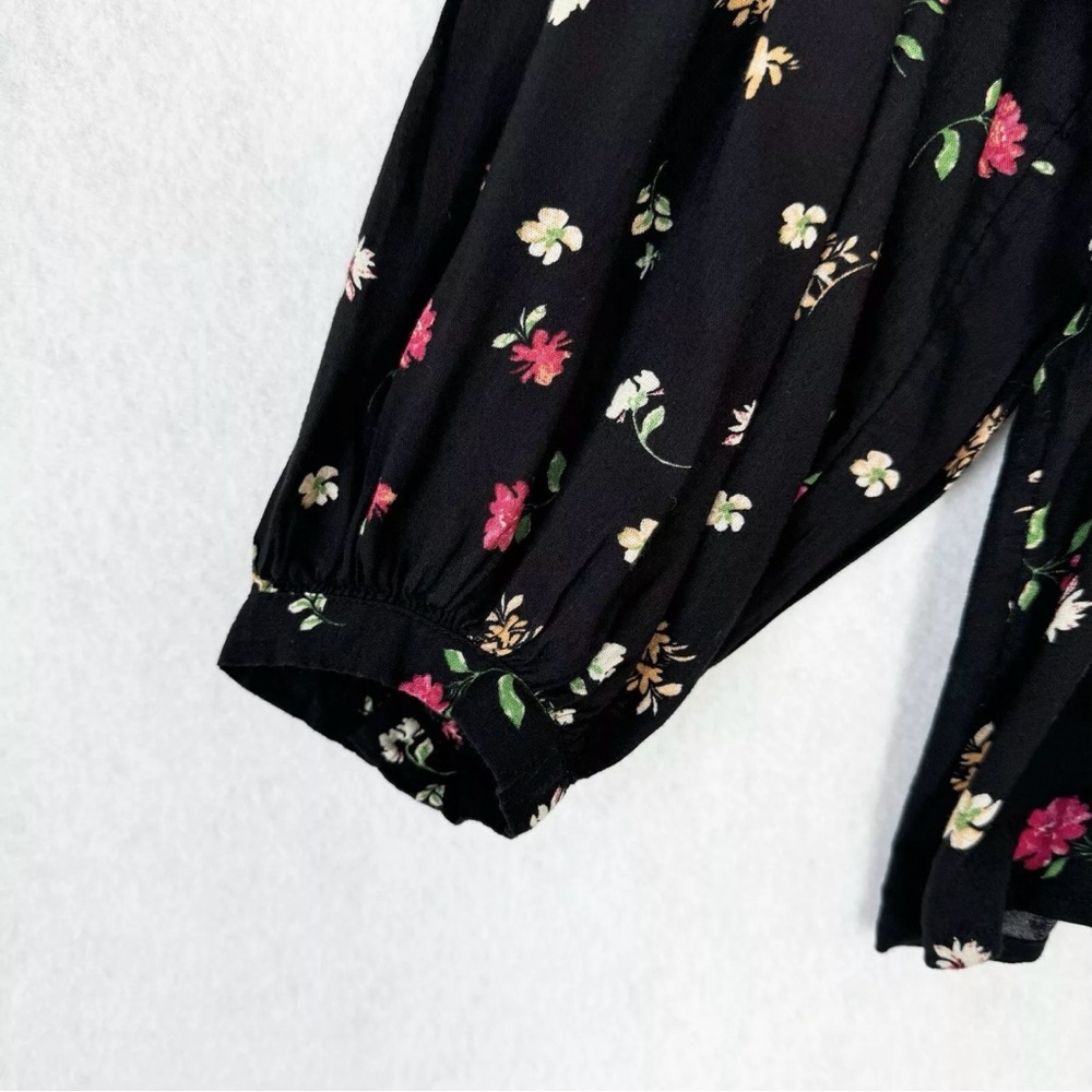 Old Navy Blouse Top Womens XL Black Multicolored Floral Poet Oversized Relax - Picture 4 of 15